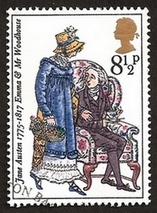Illustration by Barbara Brown, Emma & Mr. Woodhouse, Bicentenary Stamp (1975)