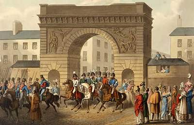 Illustration of the Allies entering Paris after Napoleons defeat at Waterloo, October 1815