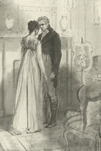 Illustration of Jane Bennet and Mr. Bingley, by Isabel Bishop, Pride and Prejudice, Dutton (1976)