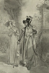 Illustration of Elizabeth Bennet and Lady Catherine, by Isabel Bishop, Pride and Prejudice, Dutton (1976)