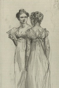 Illustration of Elizabeth Bennet and Caroline Bingley, by Isabel Bishop, Pride and Prejudice, Dutton (1976)