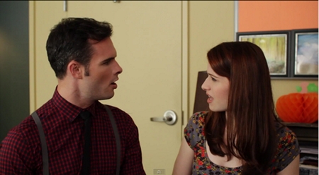 Image from the Lizzie Bennet Diaries: Lizzie and Darcy porposal scene 