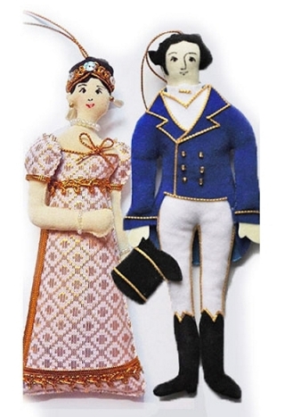 Elizabeth and Darcy doll ornaments 