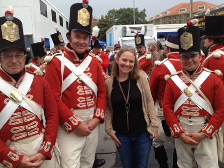 Hannah Greig with redcoats from Death Comes to Pemberley (2013)