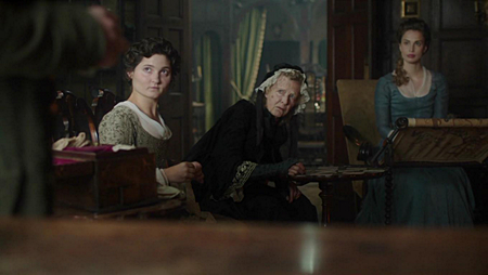 The Poldark ladies: Verity (Ruby Bentall), Aunt Agatha (Caroline Blakiston) and Elizabeth (Heida Reed). Image (c) Mammoth Screen, Ltd for Masterpiece PBS 